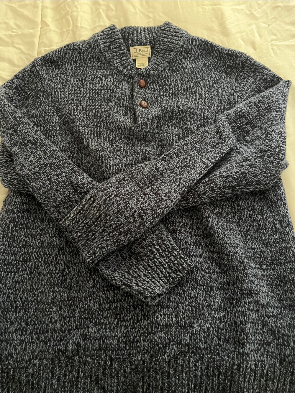 L.L. Bean Men's Black and Gray Marled Crewneck Henley Sweater